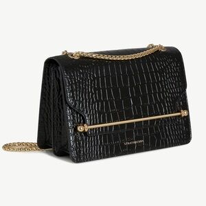 Like new Strathberry East/West Black Croc-Embossed Crossbody with Gold Chain